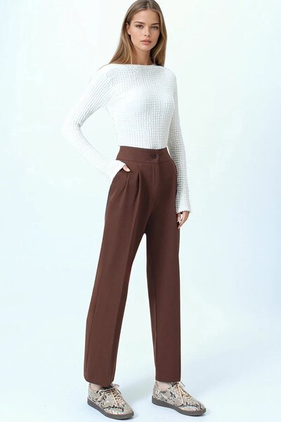 VAGGON Double Pocket Button Closure Palazzo Pants