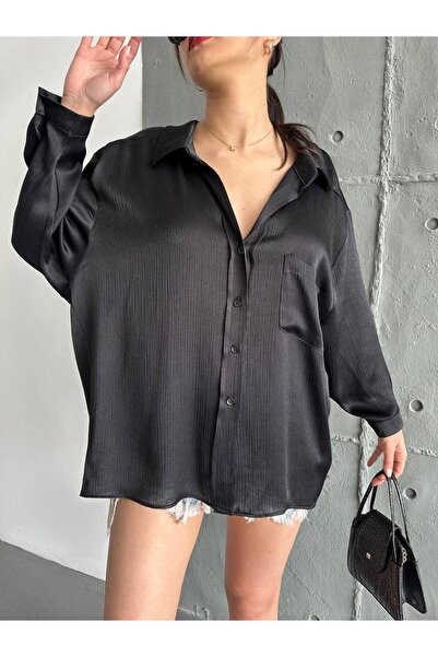 My Blog Siyah Marka Model Dokulu Parlak Gömlek