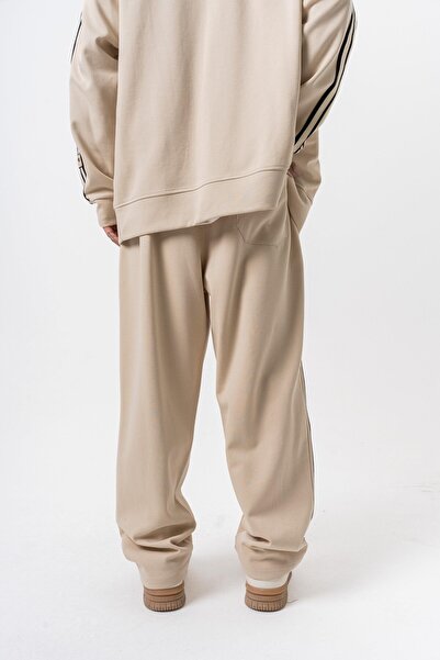 Respire Ανδρικό χειμερινό φούτερ με λεπτομέρεια με ρίγες, διπλής όψης, φαρδύ, μπεζ