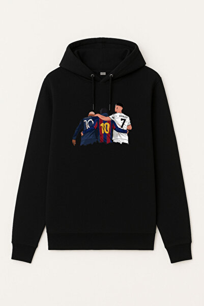 MODA Futbolcu Messi Neymar Ronaldo Baskılı Erkek Çocuk Siyah Kapüşonlu Sweatshirt Hoodie