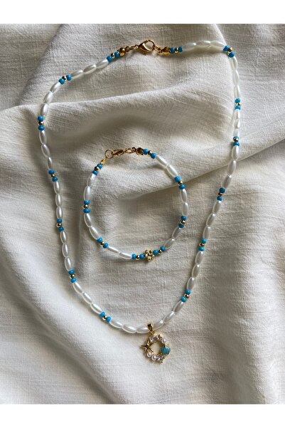Anetta Jewelry İncili deniz kabuğu çelik kolye ucu altın kaplama kilitli kadı...