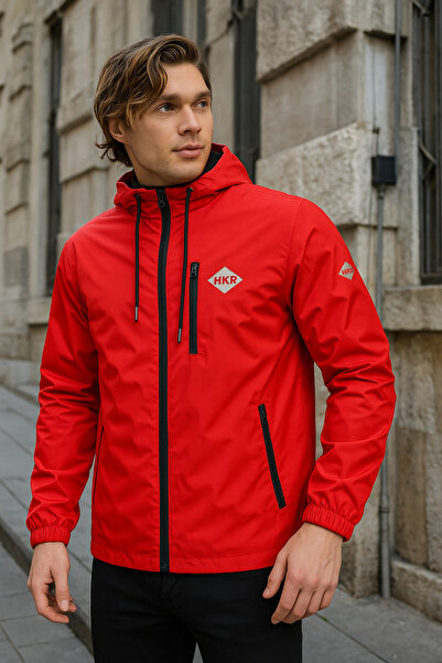 comstar Men's Lined Red Windbreaker & Raincoat with Plenty of Pockets