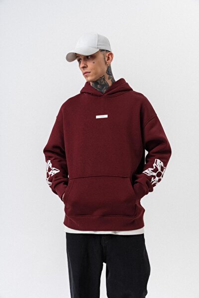Respire Ανδρικό φούτερ με κουκούλα με στάμπα Astro Mode Oversize Hoodie Claret Red