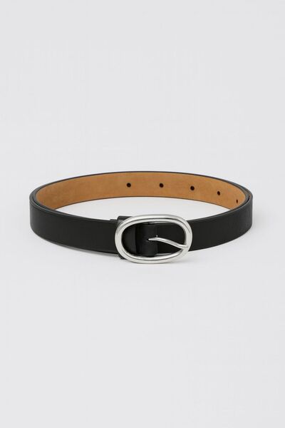 Çantacımstore Women's Faux Leather Belt Black with O Silver Buckle