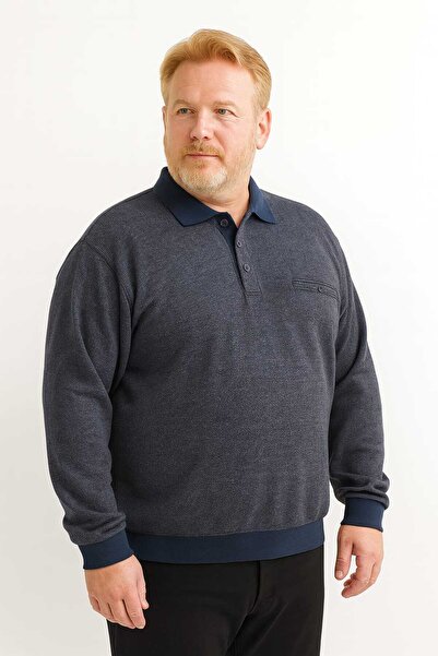 ÖZ BARLA TRİKO Plus Size Collared Pocketed Sand-Patterned Thessaloniki Baba Sweater [Cotton Top Quality Grammage Thick Product]