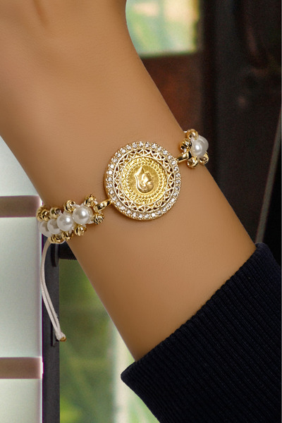 aytekgold 14 Ayar Çeyrekli İncili Bileklik