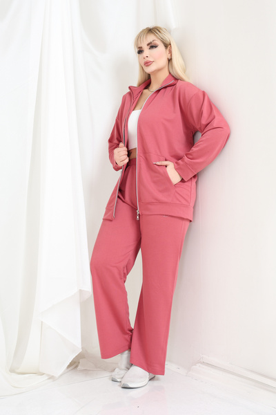 şuranur Women's Plus Size Zipper Long Sleeve Casual Daily Stand Collar Tracksuit Set