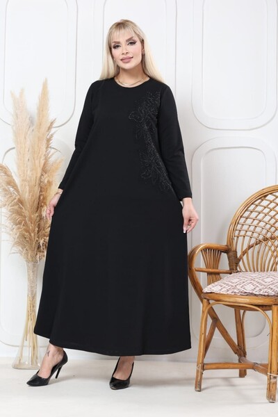 sinemisxxl Black Stone Long Sleeve Plus Size Dress