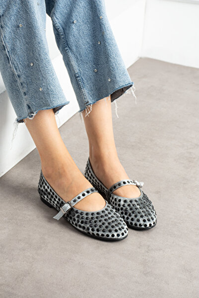 DUXAL SHOES Balerini de damă cu detaliu de piatră de catifea rubin cu curea la gleznă