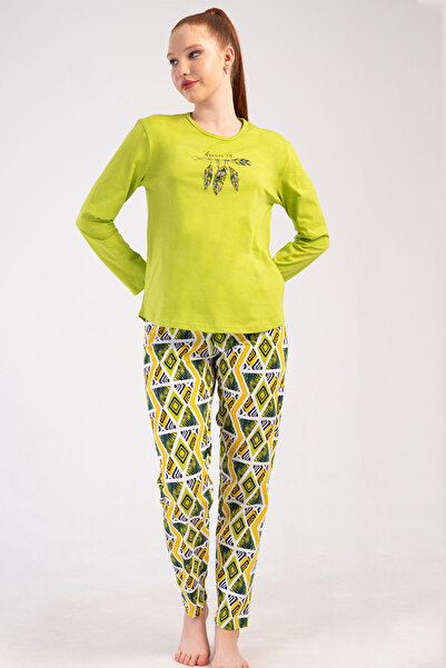 VİENETTA Pamuklu Kadın Büyük Beden Uzun Kol Mevsimlik Pijama Takım