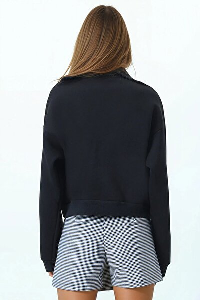 VAGGON Women's Black Polo Neck Half Zipper Sweatshirt Vs01033