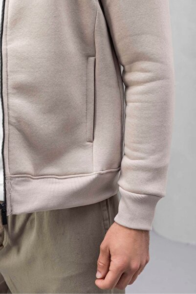 Valiberta Marcel Regular Fit Zippered Pocket Three-String Drawstring Men's Sweatshirt - Stone