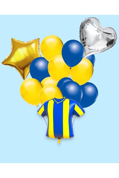 Evabrite Fan Yellow Navy Blue Jersey Shaped Foil Balloon Set - Heart and Star Birthday Party Set