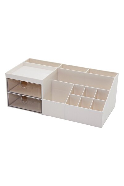 Go İthalat 2 Drawers + 12 Compartments Plastic Makeup - Jewelry Organizer 12X24Cm-- H: 4-6-7-8-9cm (5273)