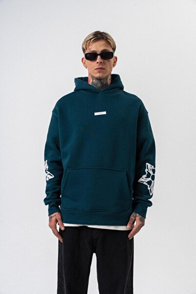 Respire Мъжка качулка с качулка Astro Mode Printed Oversized Hoodie, смарагдово зелена