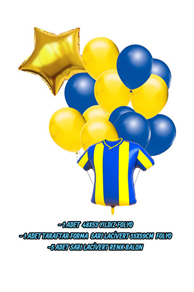 Evabrite Fan Yellow Navy Blue Jersey Shaped Foil Balloon Set - Star Foil Birthday Party Set