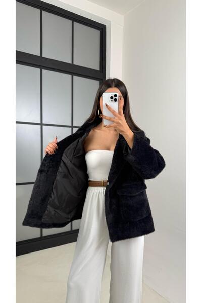 Gaus Black Lined Pocketed Fur Jacket Gaus-00214
