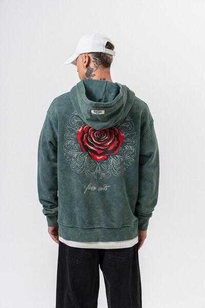 Respire Men's Fierce Printed Washable Hooded Oversize Hoodie Green