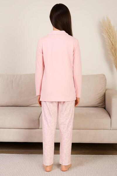 Pemilo Girl's Button Front Long Sleeve Pajama Set Somon