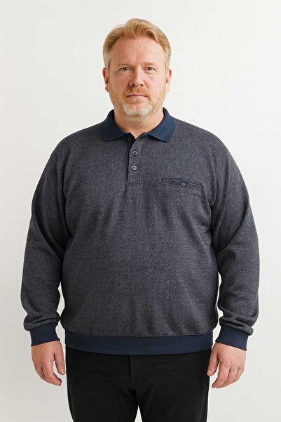ÖZ BARLA TRİKO Plus Size Collared Pocketed Sand-Patterned Thessaloniki Baba Sweater [Cotton Top Quality Grammage Thick Product]