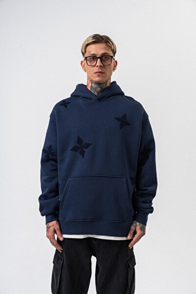 Respire Чоловічий оверсайз-худі з капюшоном і вишивкою, синій