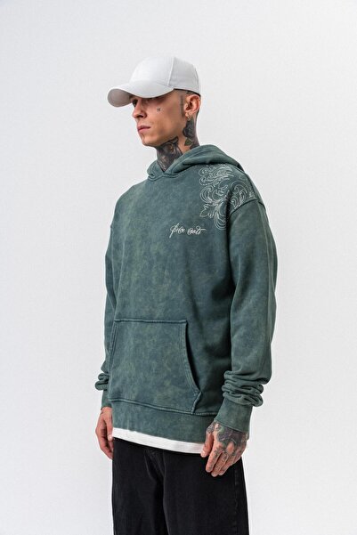 Respire Ανδρικό φούτερ με κουκούλα με στάμπα Fierce, που πλένεται, Oversize, Πράσινο