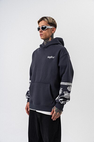 Respire Ανδρικό φούτερ με κουκούλα με στάμπα Raptor Oversize Smoked