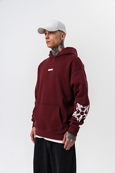 Respire Ανδρικό φούτερ με κουκούλα με στάμπα Astro Mode Oversize Hoodie Claret Red