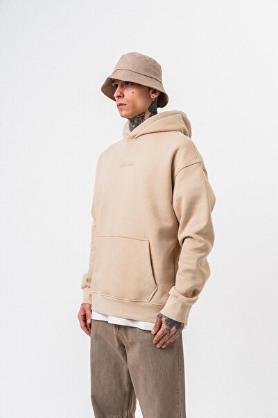 Respire Ανδρικό μπλουζάκι με κουκούλα με στάμπα Da Vinci Oversize Hoodie Beige