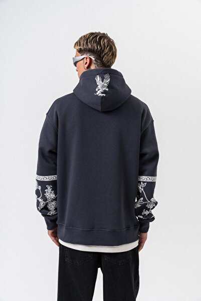 Respire Ανδρικό φούτερ με κουκούλα με στάμπα Raptor Oversize Smoked