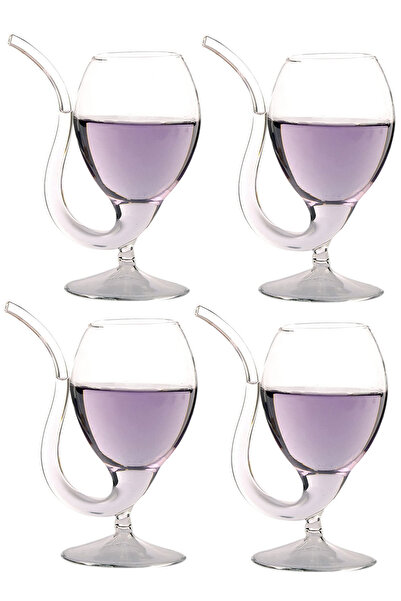 ELEGANT HOME 4-Piece Glass Cup Set with Built-in Straw