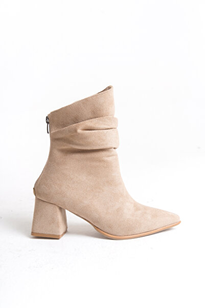 Redoxy Women's Thick Heeled Pointed Toe Gusseted Suede Back Zipper Boots