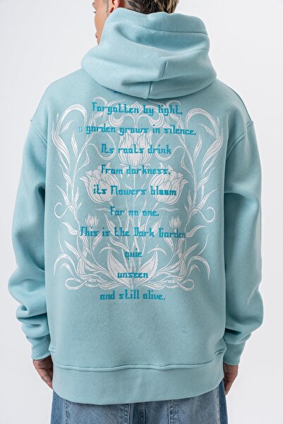 Respire Ανδρικό φούτερ με κουκούλα με στάμπα Garden Oversize Hoodie Baby Blue
