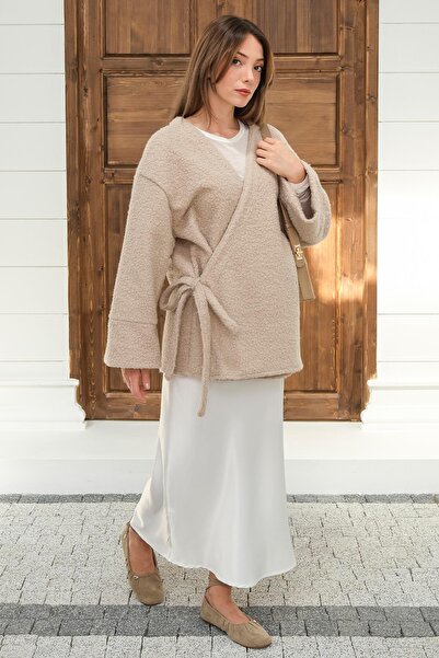 Olcay Tie-Front Boucle Kimono Jacket Stone 8265
