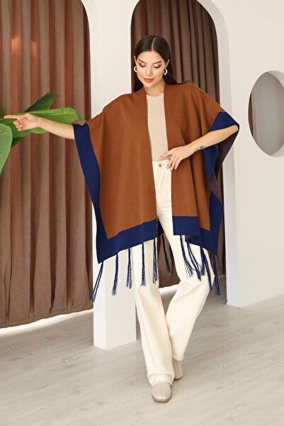ALCHON U Shawl Collar Sleeveless Jacquard Paneled Trimmed Edges Fringed Skirt Standard Length Seasonal Knitwear Shawl