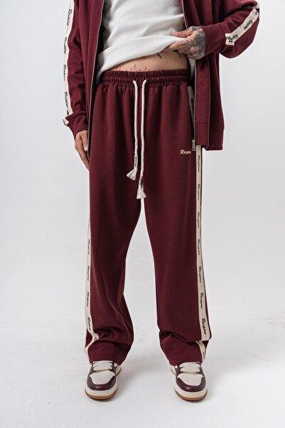 Respire Ανδρικό χειμερινό φαρδύ παντελόνι με λεπτομέρεια ρίγες, διπλής όψης, μπορντό