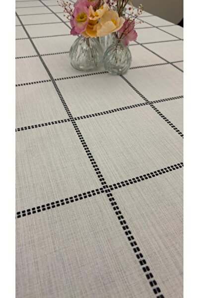 homease Black Embroidered Gardenia Fabric Gingham Pattern Tablecloth |   160X220 – 160X260 |   Guesthouse & Dowry House