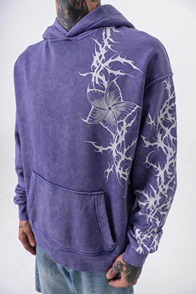 Respire Ανδρικό φούτερ με κουκούλα με στάμπα, μεγάλου μεγέθους, μωβ