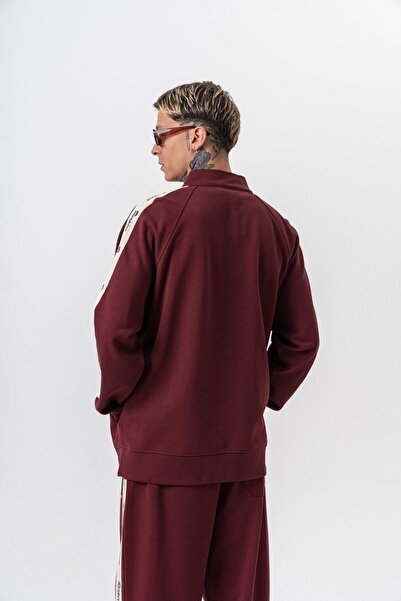 Respire Ανδρικό φούτερ με λεπτομέρεια ρίγες, όρθιο γιακά, διπλό φερμουάρ, oversize, μπορντό