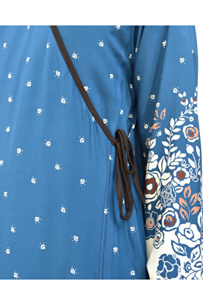 Bilenler Φόρεμα προσευχής με διπλό στήθος με μοτίβο λουλουδιών – 100% βισκόζη, δεμένο στο πλάι, άνετο κούφιο μέγεθος 36-46