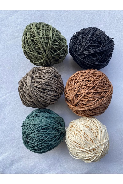 Mai Handmade Hobby ve Örgü Evi Doğal kağıt ip çanta ipi 6’lı set örgü ipi