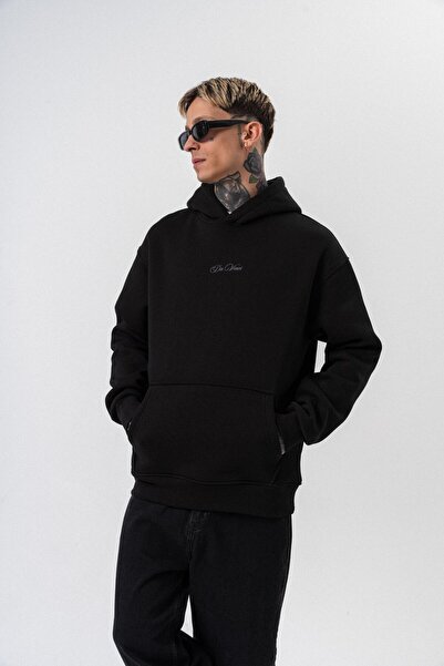 Respire Ανδρικό μπλουζάκι με κουκούλα με στάμπα Da Vinci, μαύρο