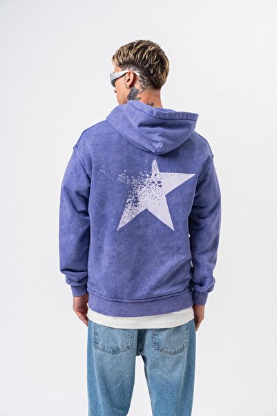Respire Ανδρικό μπλουζάκι με κουκούλα με στάμπα Star, που πλένεται, Oversize, Μωβ