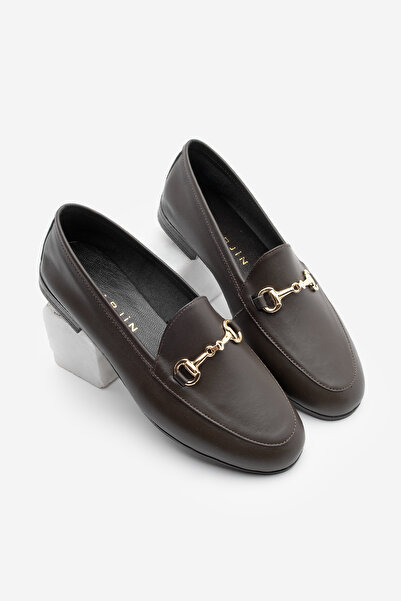 Marjin Women's Genuine Leather Chain Loafer Casual Shoes Tanle Brown