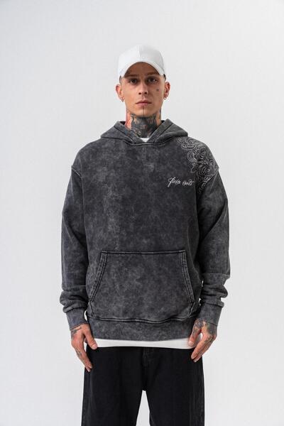Respire Men's Fierce Printed Washable Hooded Oversize Hoodie Black