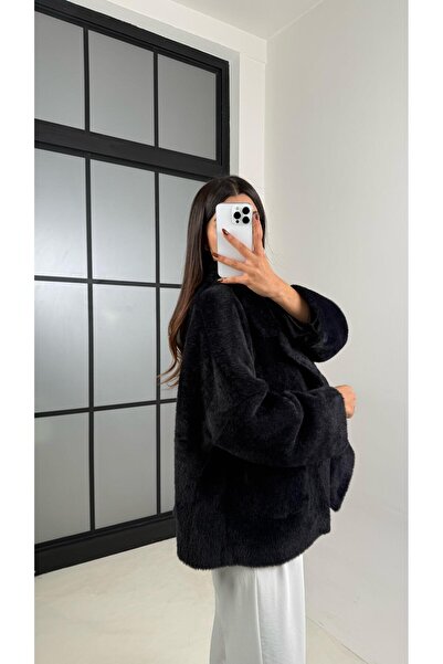 Gaus Black Lined Pocketed Fur Jacket Gaus-00214