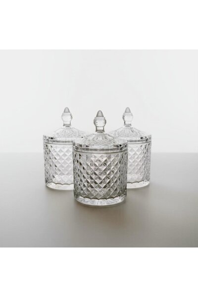 FAIR HOME 3-Piece Crystal Pattern Large Glass Jar with Lid – 1200 Ml.