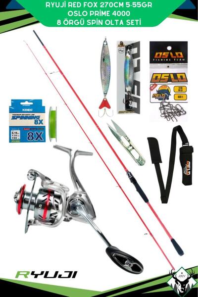 RYUJI Red Fox 270cm 5-55gr Oslo Prime 4000 8 Örgü Spin Olta Seti