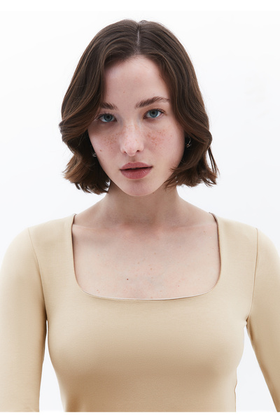 MERİCEY Γυναικεία μπλούζα με μακρυμάνικο τετράγωνο λαιμόκοψη από ύφασμα - Βασική, άνετη και κομψή