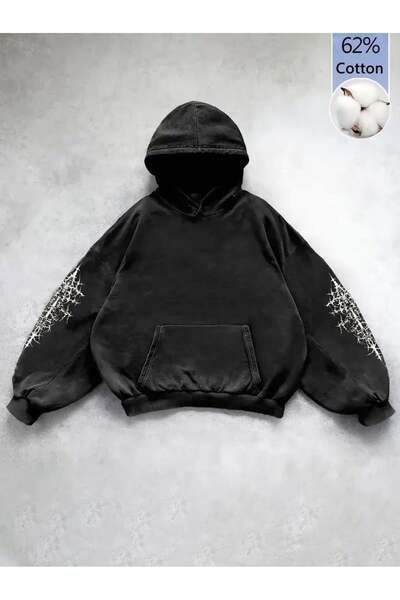 Toum dompuleri moda Yıkamalı Gothic Butterfly Baskılı Vintage Kapüşonlu Sweatshirt